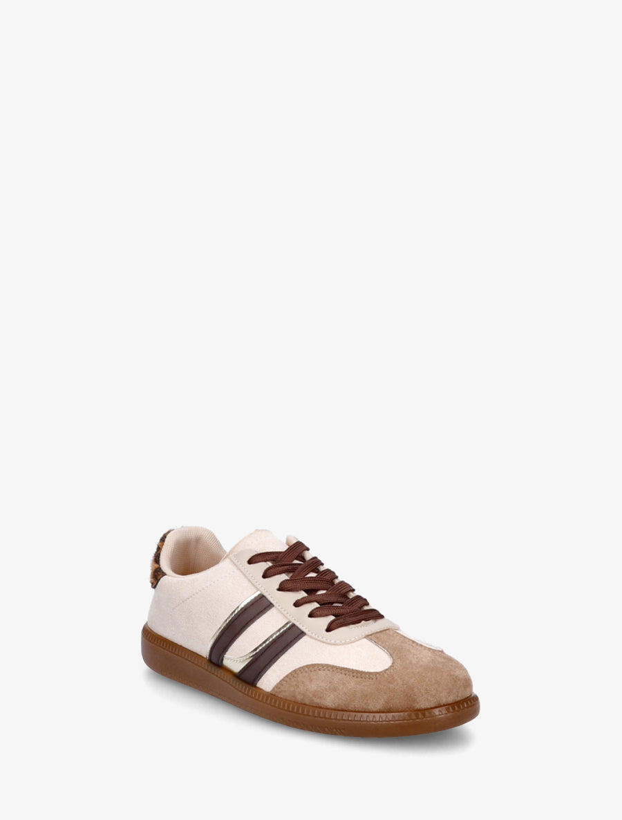 Sneakers effet nubuck à bandes contrastantes - Beige - 2