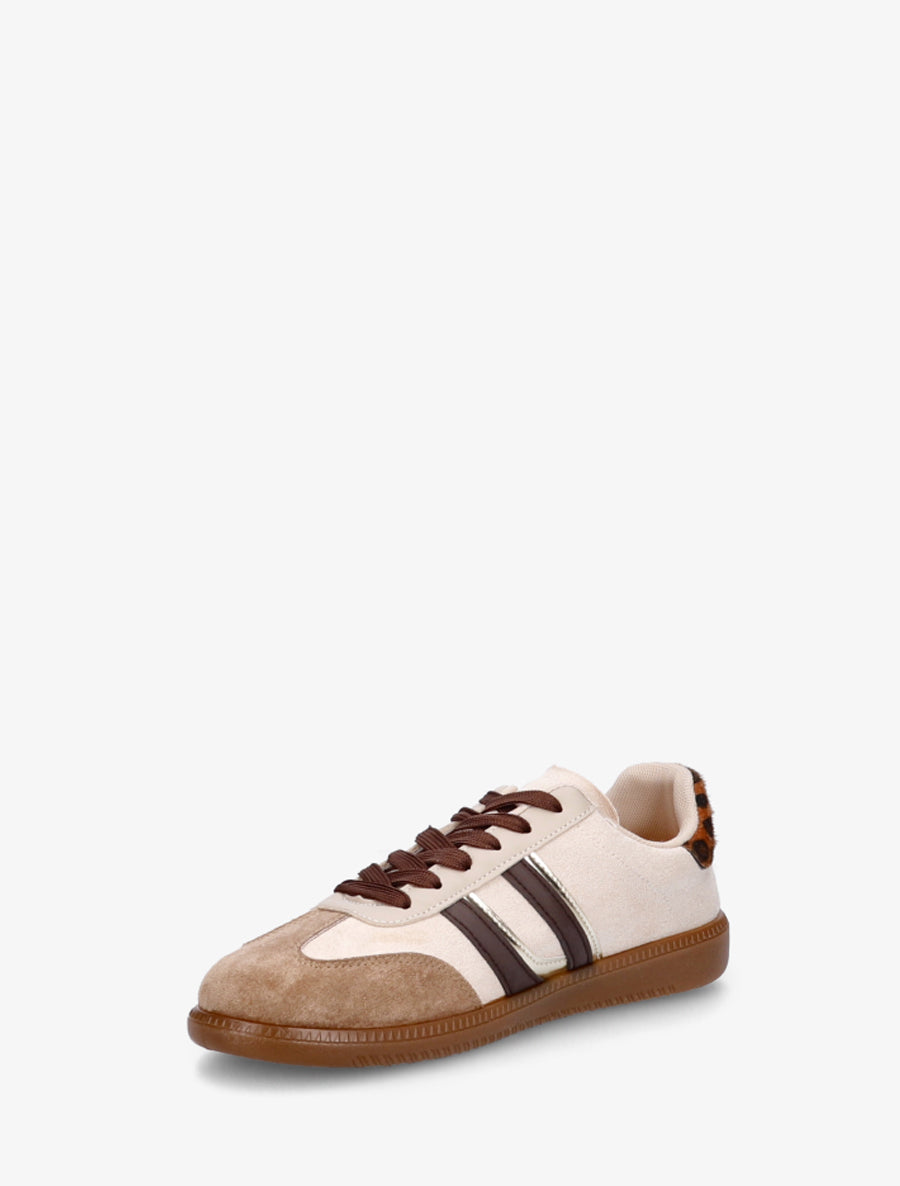 Sneakers effet nubuck à bandes contrastantes - Beige - 3