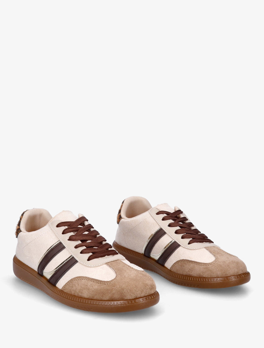 Sneakers effet nubuck à bandes contrastantes - Beige - 4