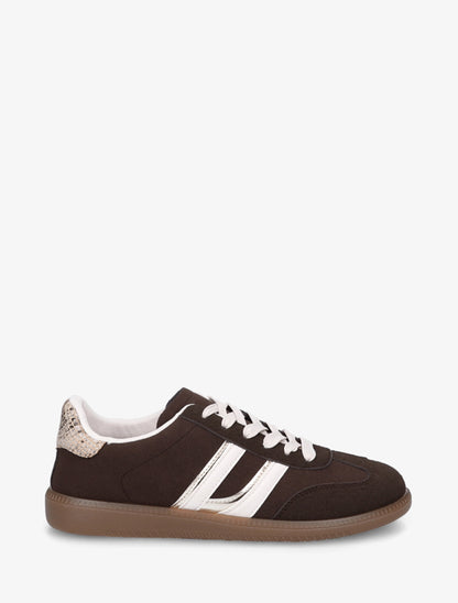 Sneakers effet nubuck à bandes contrastantes - Marron - 1