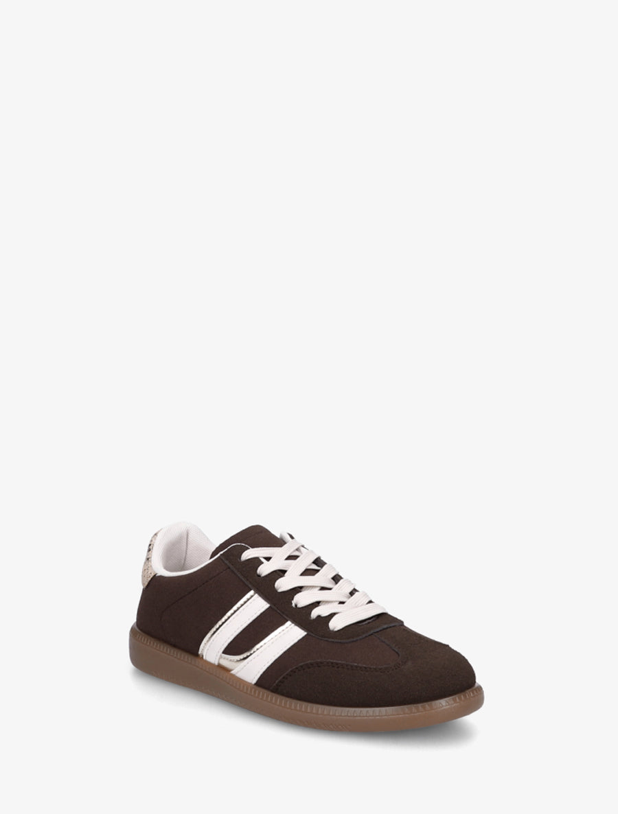 Sneakers effet nubuck à bandes contrastantes - Marron - 2
