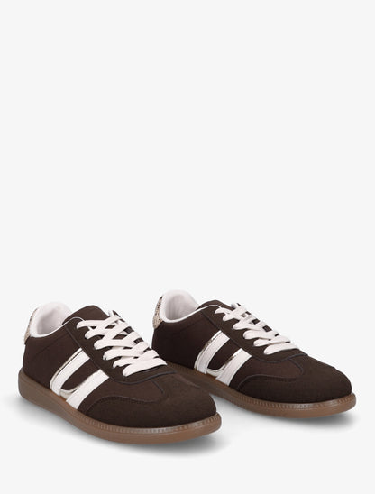 Sneakers effet nubuck à bandes contrastantes - Marron - 4