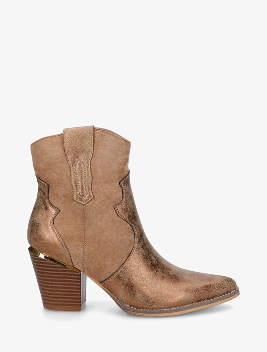 Bottines nacrées style santiag - Camel - 1