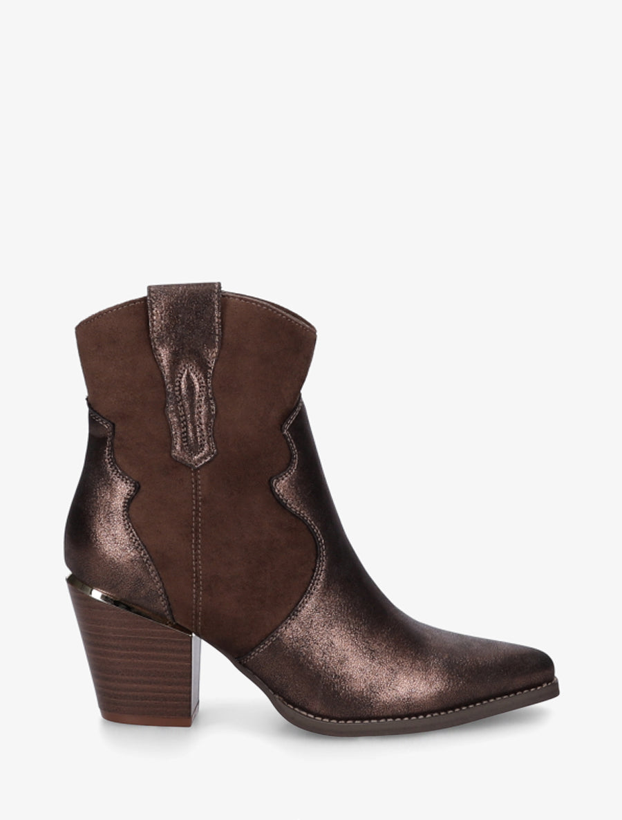 Bottines nacrées style santiag - Marron - 1