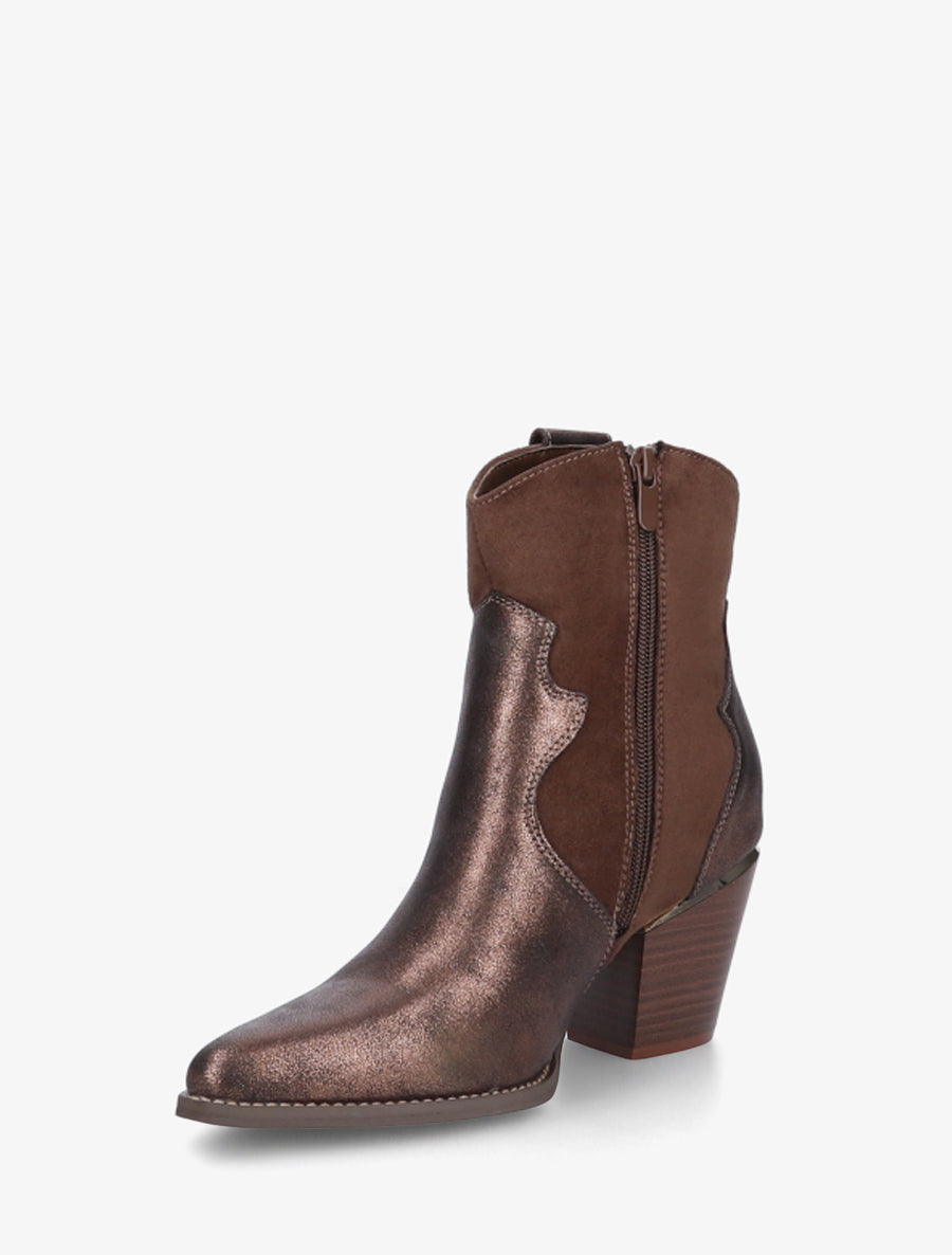 Bottines nacrées style santiag - Marron - 3