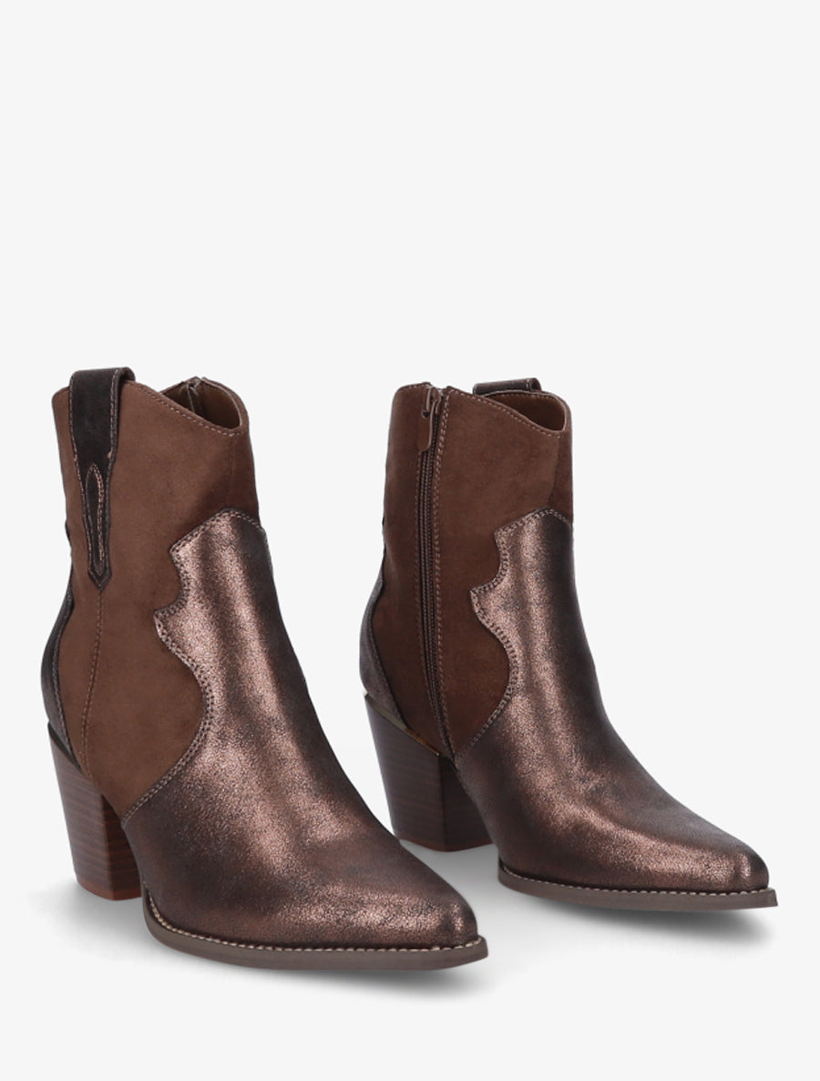 Bottines nacrées style santiag - Marron - 4