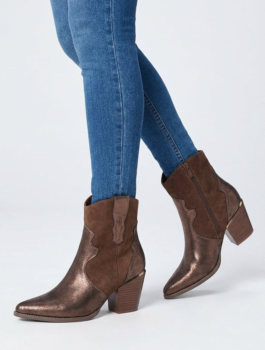 Botines nacaradas estilo vaquero - Marrón