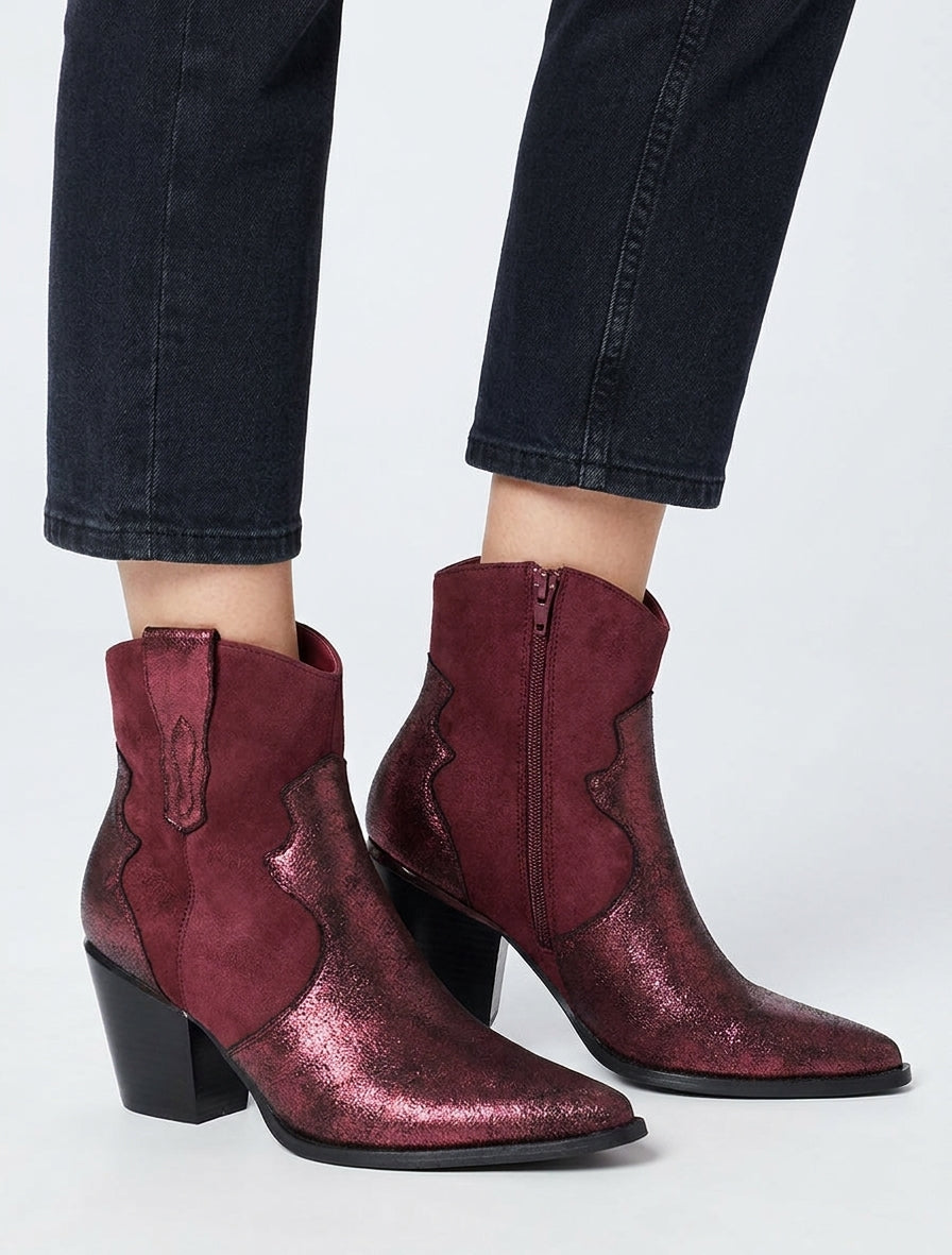 Botines nacaradas estilo vaquero - Burdeos