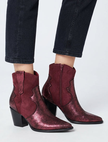 Botines nacaradas estilo vaquero - Burdeos