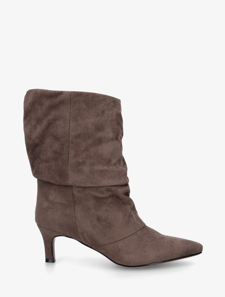 Bottines en suédine froncé bouts pointus - Taupe - 1