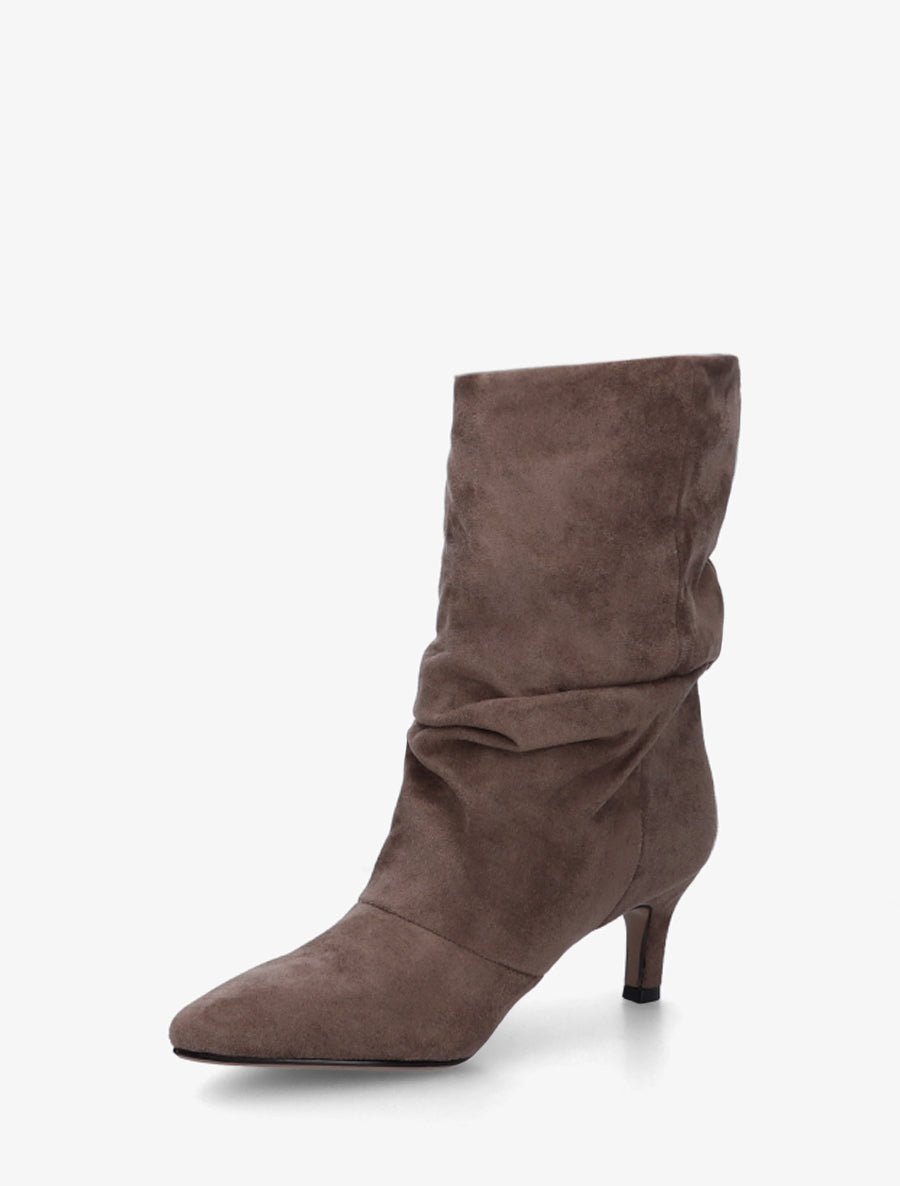 Bottines en suédine froncé bouts pointus - Taupe - 3