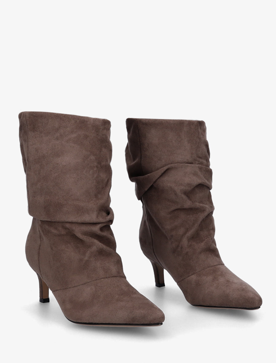 Bottines en suédine froncé bouts pointus - Taupe - 4