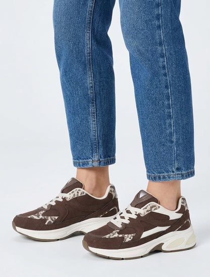 Zapatillas de ante con inserción de leopardo - Chocolate