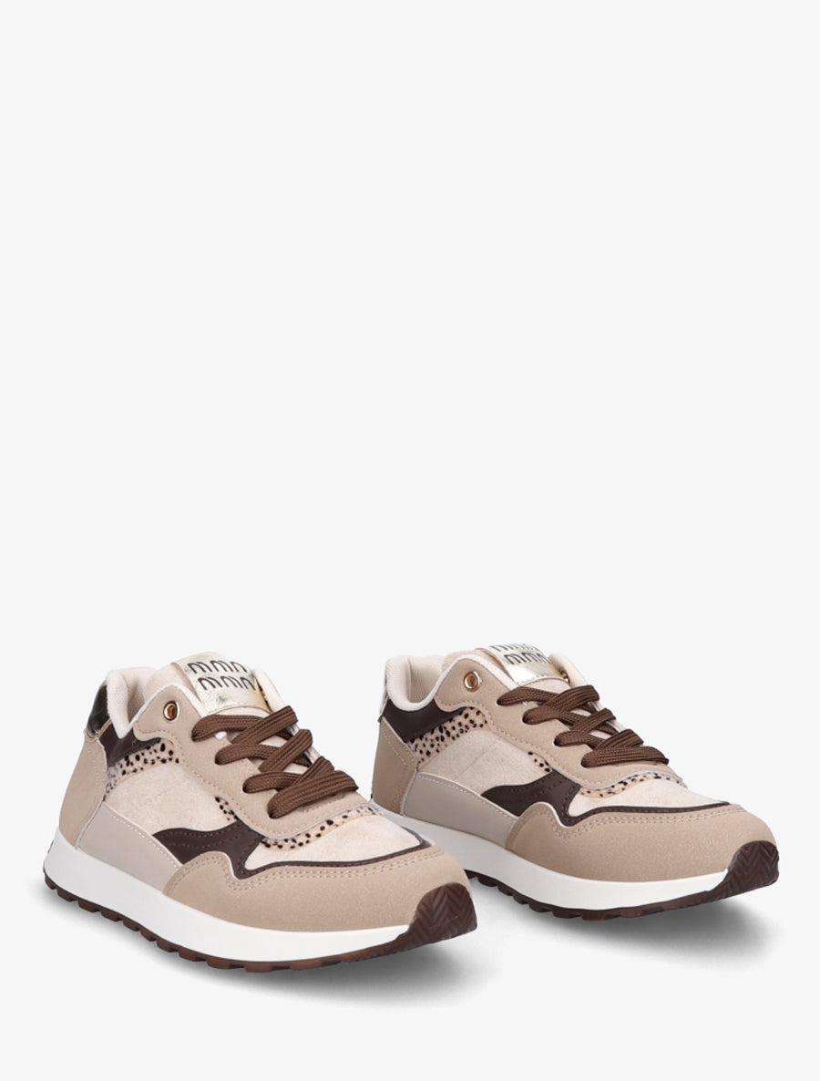 Sneakers à bandes contrastantes - Beige - 4