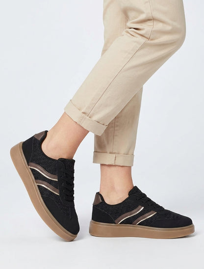 Zapatillas de crochet con bandas contrastantes - Negro