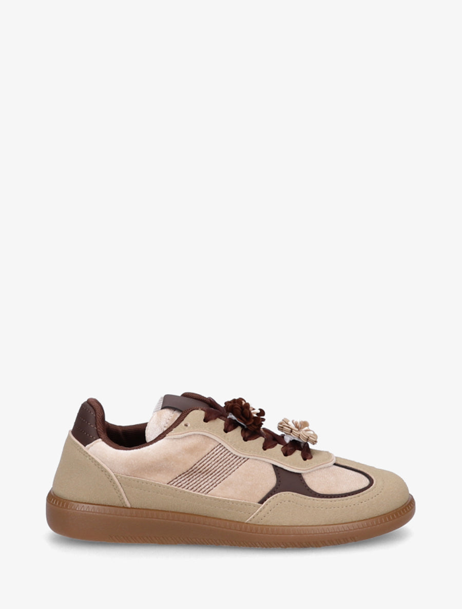 Sneakers à empiècement velours - Beige - 1