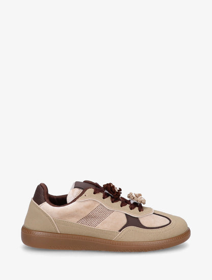 Sneakers à empiècement velours - Beige - 1