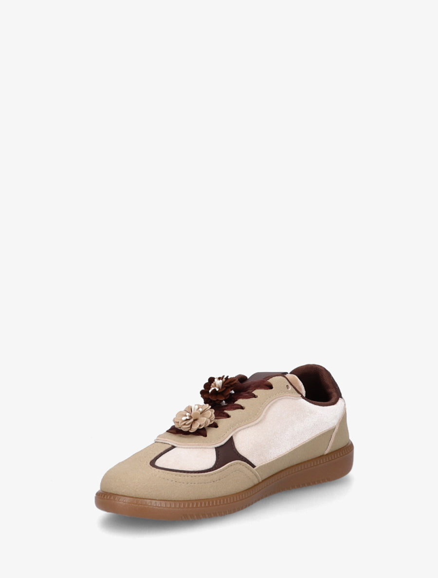 Sneakers à empiècement velours - Beige - 3