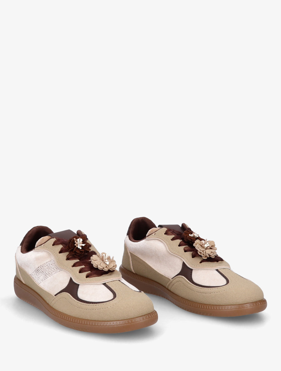 Sneakers à empiècement velours - Beige - 4