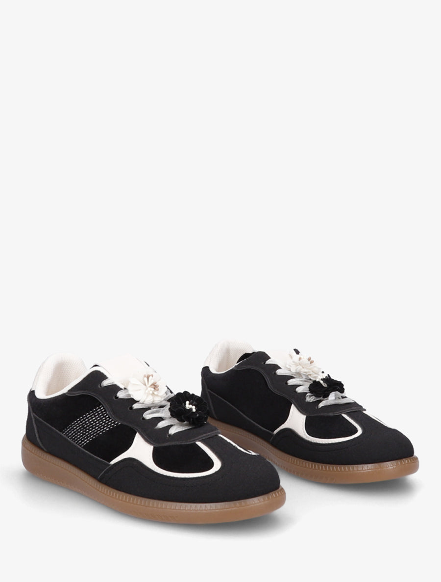 Sneakers à empiècement velours - Noir - 4