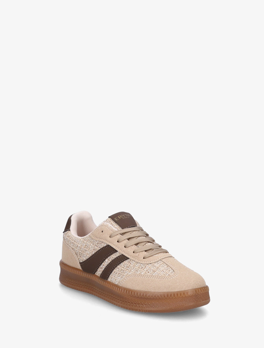 Sneakers à quartier effet tweed - Beige - 2