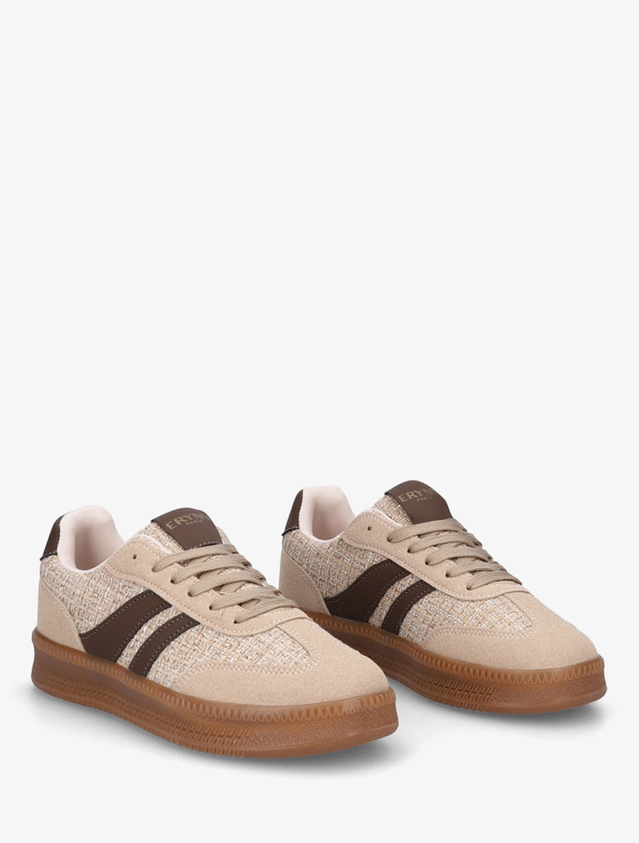 Sneakers à quartier effet tweed - Beige - 4