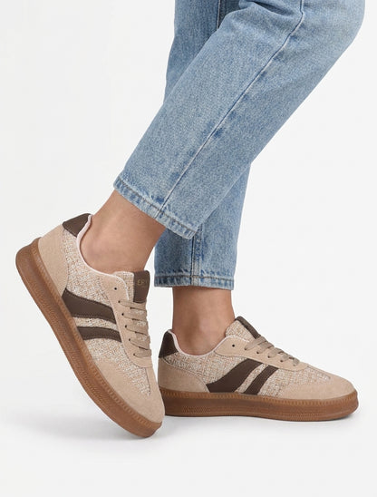 Zapatillas con parte trasera efecto tweed - Beis