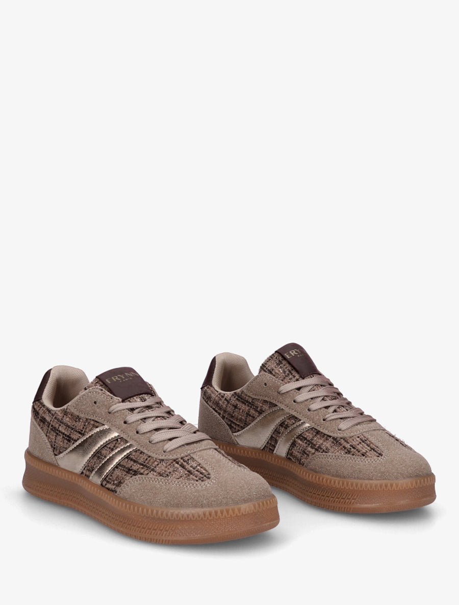 Sneakers à quartier effet tweed - Taupe - 4