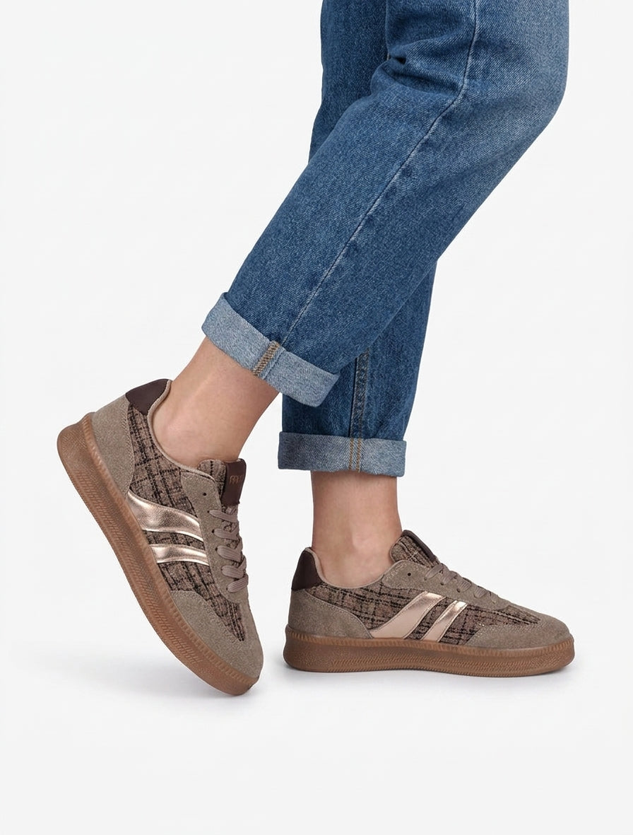 Zapatillas con parte trasera efecto tweed - Topo