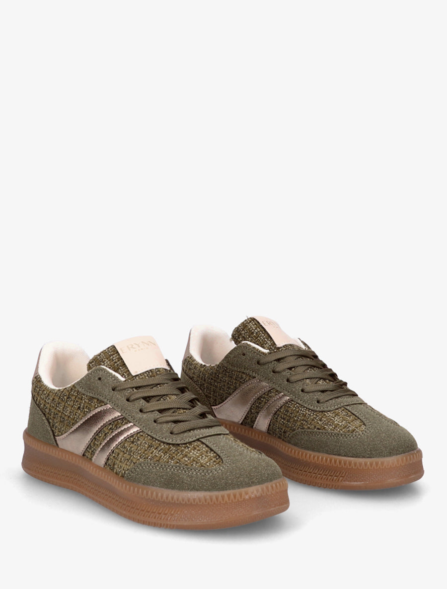 Sneakers à quartier effet tweed - Kaki - 4