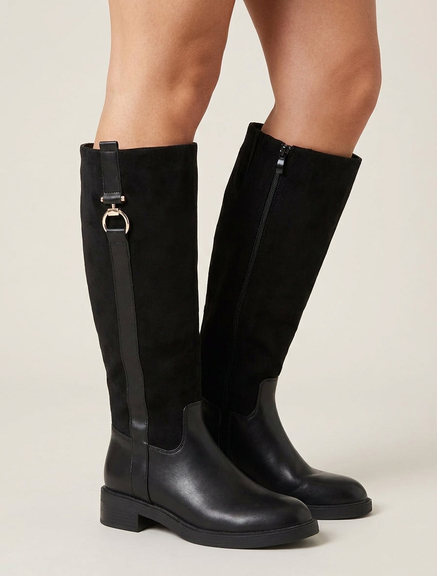 Botas ecuestres con hebilla joya - Negro