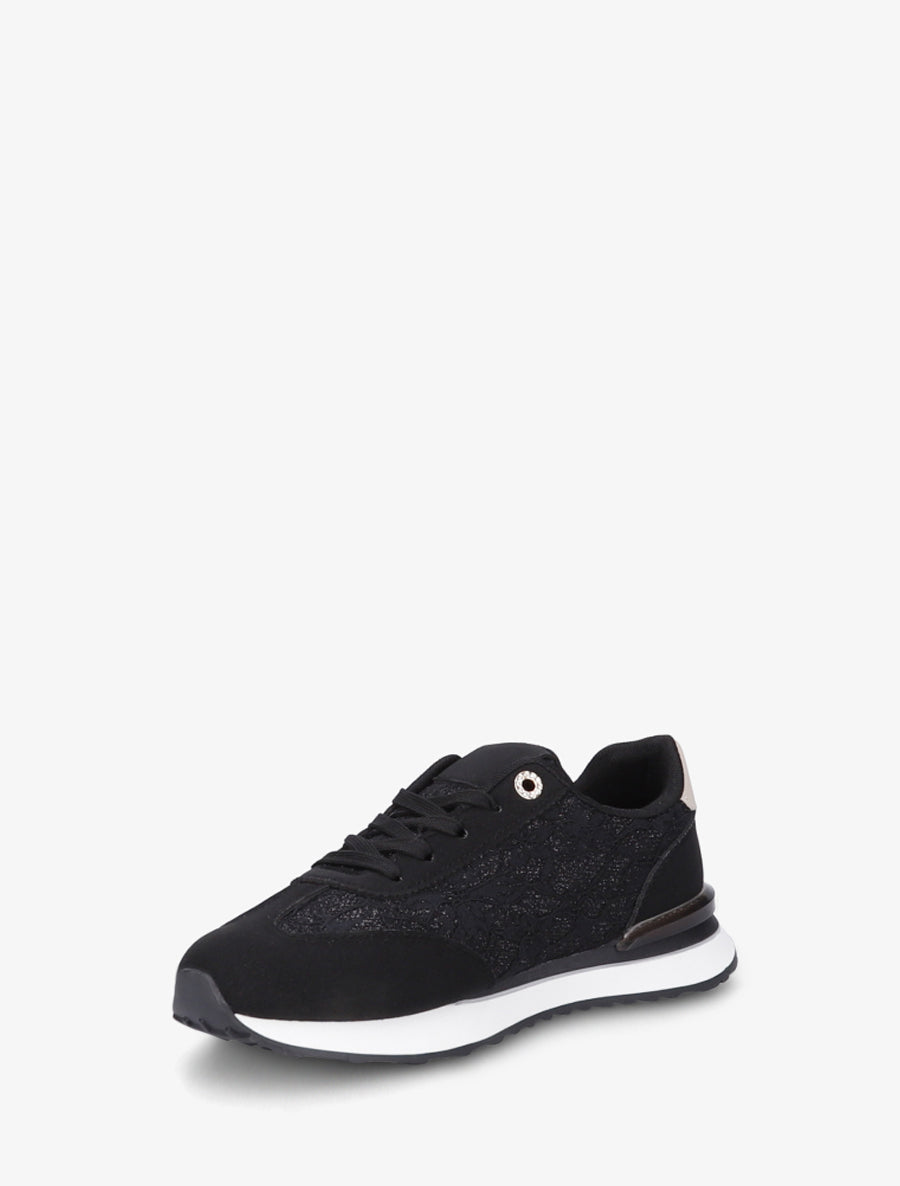 Baskets effet nubuck et dentelle pailletée - Noir - 3