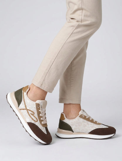 Zapatillas efecto nobuk y encaje con purpurina - Beige/marrón