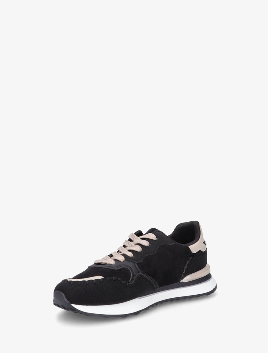 Sneakers à empiècement effet nubuck et suédine - Noir - 3