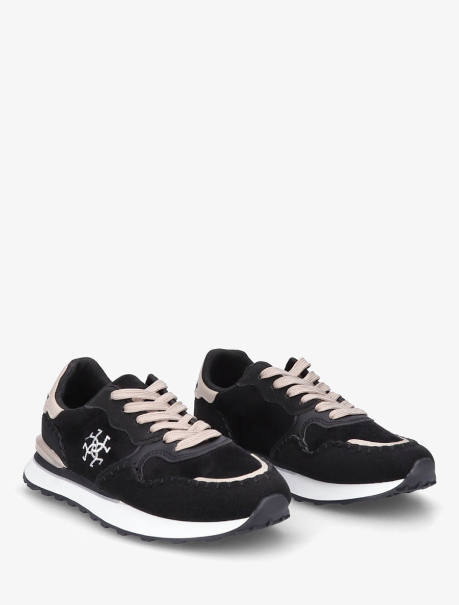 Sneakers à empiècement effet nubuck et suédine - Noir - 4