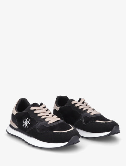 Sneakers à empiècement effet nubuck et suédine - Noir - 4