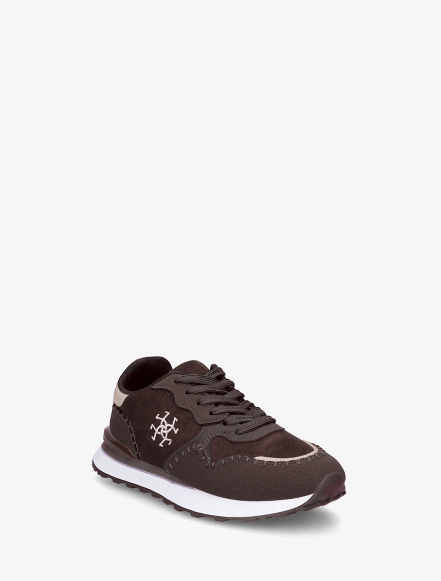 Sneakers à empiècement effet nubuck et suédine - Marron - 2