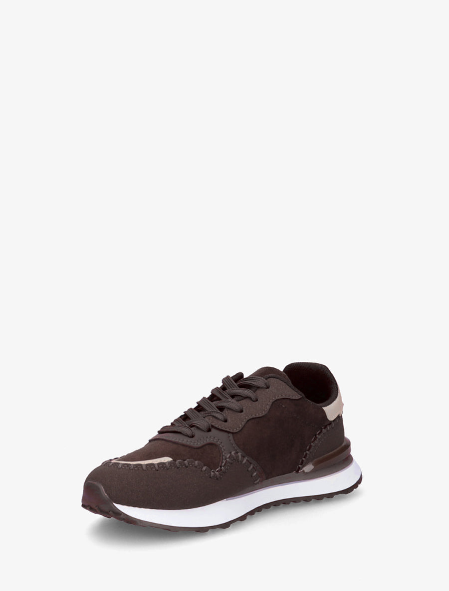 Sneakers à empiècement effet nubuck et suédine - Marron - 3