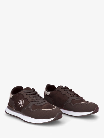 Sneakers à empiècement effet nubuck et suédine - Marron - 4