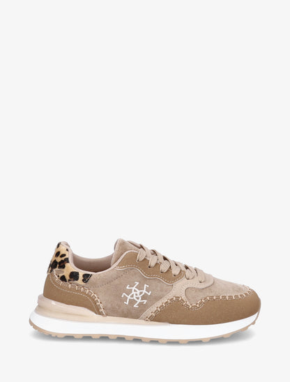 Sneakers à empiècement effet nubuck et suédine - Taupe - 1