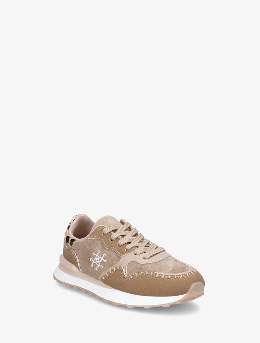 Sneakers à empiècement effet nubuck et suédine - Taupe - 2