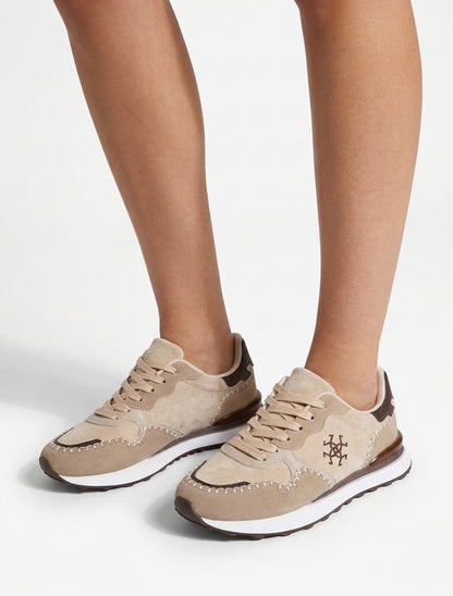 Zapatillas con paneles de efecto nobuk y ante. - Beis