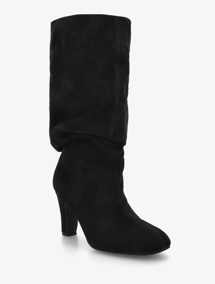 Bottes en suédine froncées à bouts ronds - Noir - 2