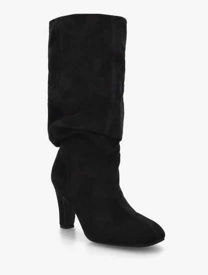 Bottes en suédine froncées à bouts ronds - Noir - 2
