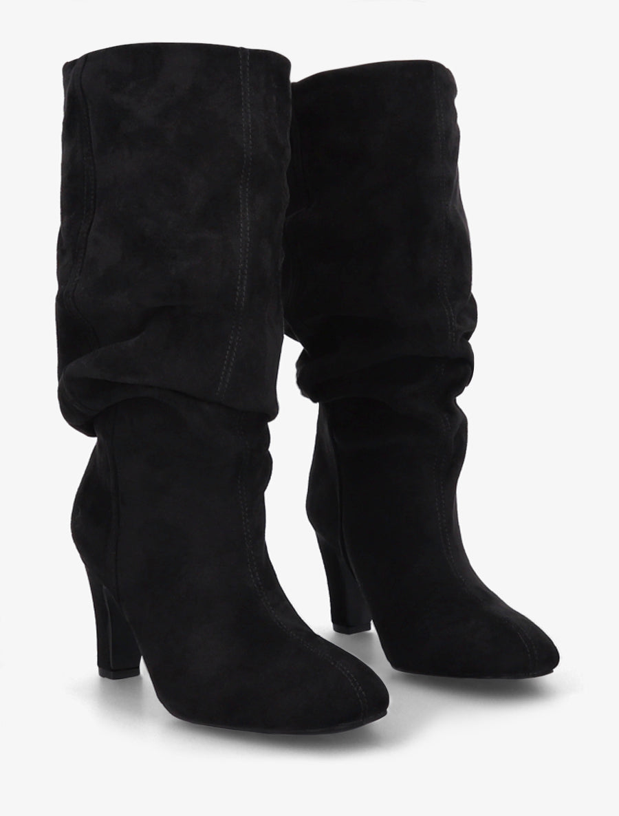 Bottes en suédine froncées à bouts ronds - Noir - 4