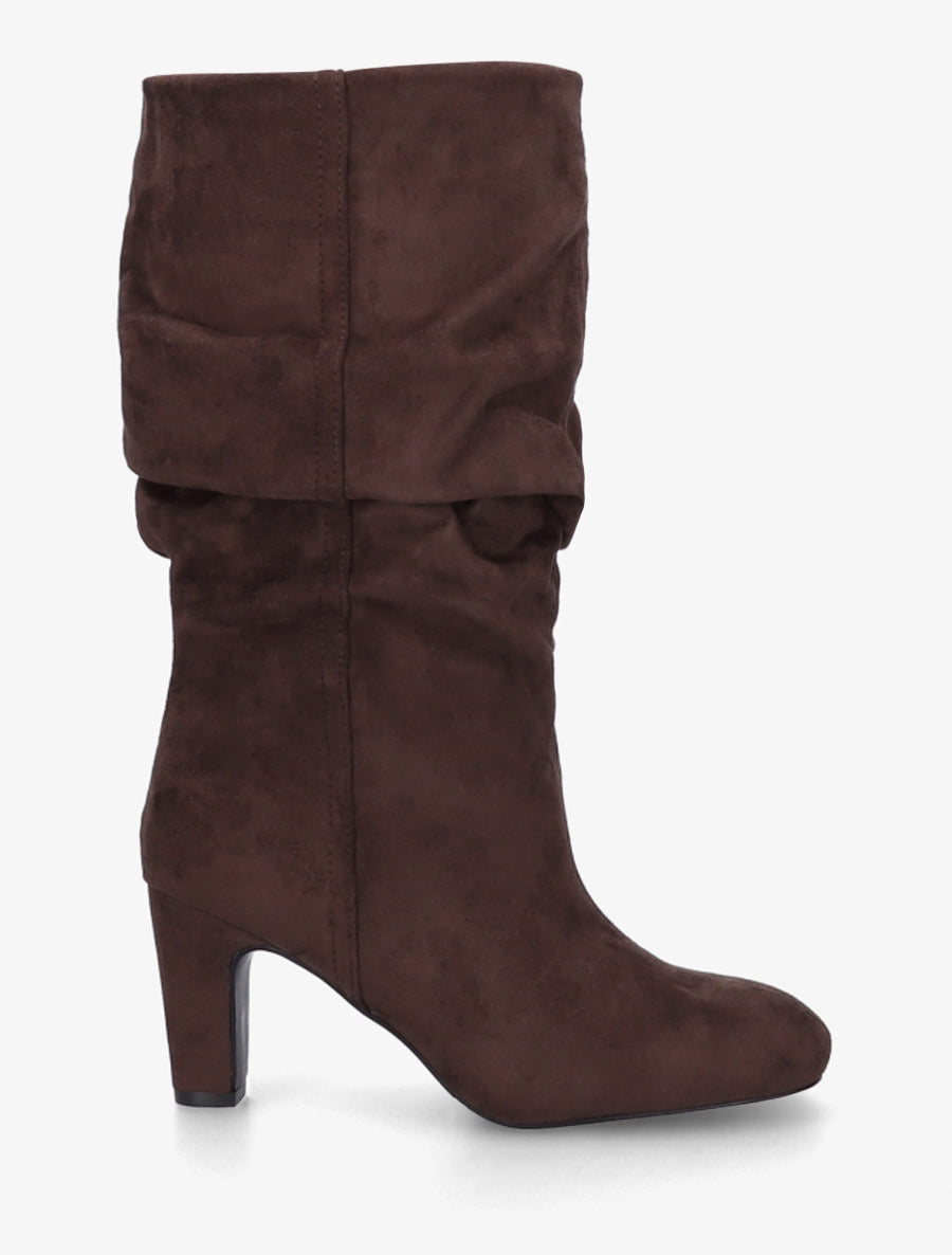 Bottes en suédine froncées à bouts ronds - Marron - 1
