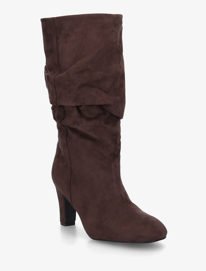 Bottes en suédine froncées à bouts ronds - Marron - 2