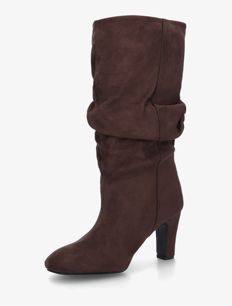 Bottes en suédine froncées à bouts ronds - Marron - 3