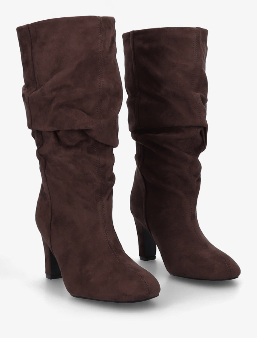 Bottes en suédine froncées à bouts ronds - Marron - 4