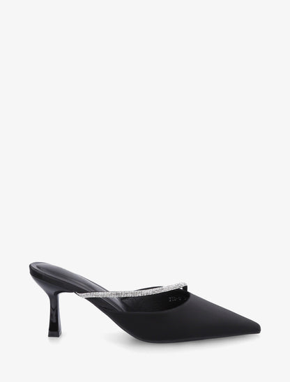 Mules satinées à strass et bouts pointus - Noir - 1